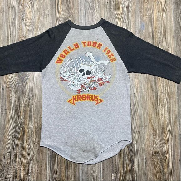 Vintage T Shirt Krokus Eat The Rich 1983 Tour Shirt S/M Raglan 50/50 Made In USA - Picture 6 of 12